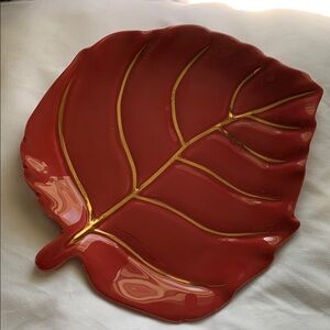 Red Leaf-Shaped Ceramic Plate